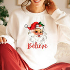 Believe Santa Christmas Sweatshirt, Retro Womens Christmas Sweater, Vintage Santa Crewneck Pullover, Holiday Gift